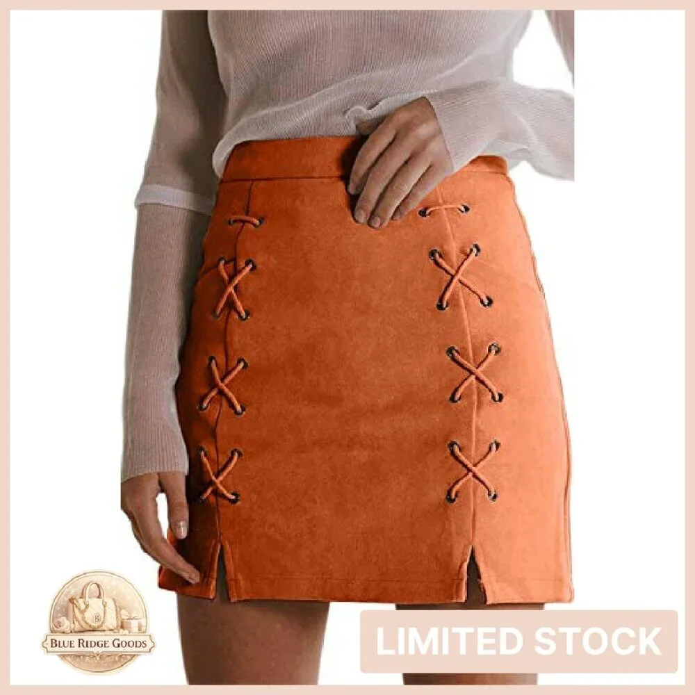 Faux Suede High Waist A-Line Mini Skirt Chic Y2K Retro Button Front